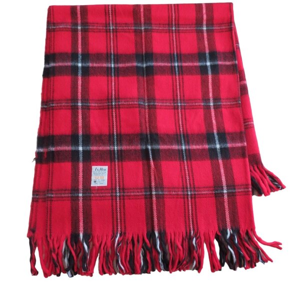 Vintage Acrylic Throw Blanket Red Tartan Plaid Fringe 54" x 50" Camp Lap Stadium - Picture 2 of 8